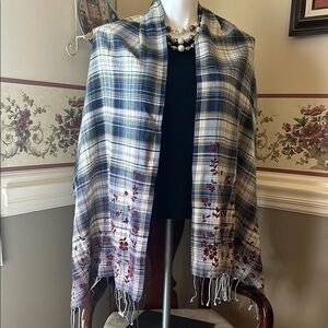 NWT j. jill J Jill navy blue, burgundy cotton/acrylic blend wrap, shawl, scarf